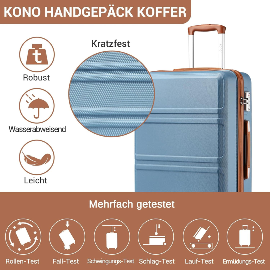KONO Koffer Trolley Reisekoffer aus ABS+PC – Leichter Hartschalenkoffer mit 4 Zwillingsrollen und TS