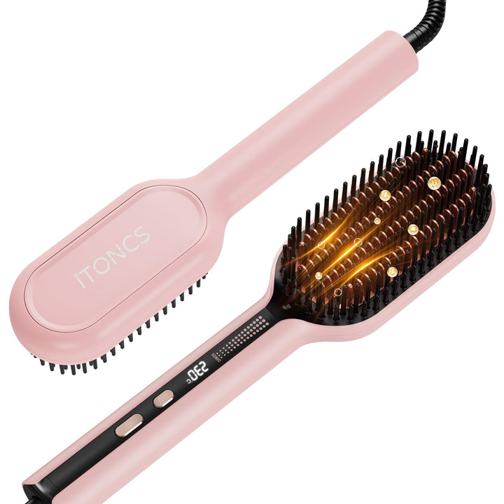 Glättbürste Ionen Haarglätter Bürste, iToncs Haarglättungsbürste 2 in 1, Anti-Verbrühungs & Speicher