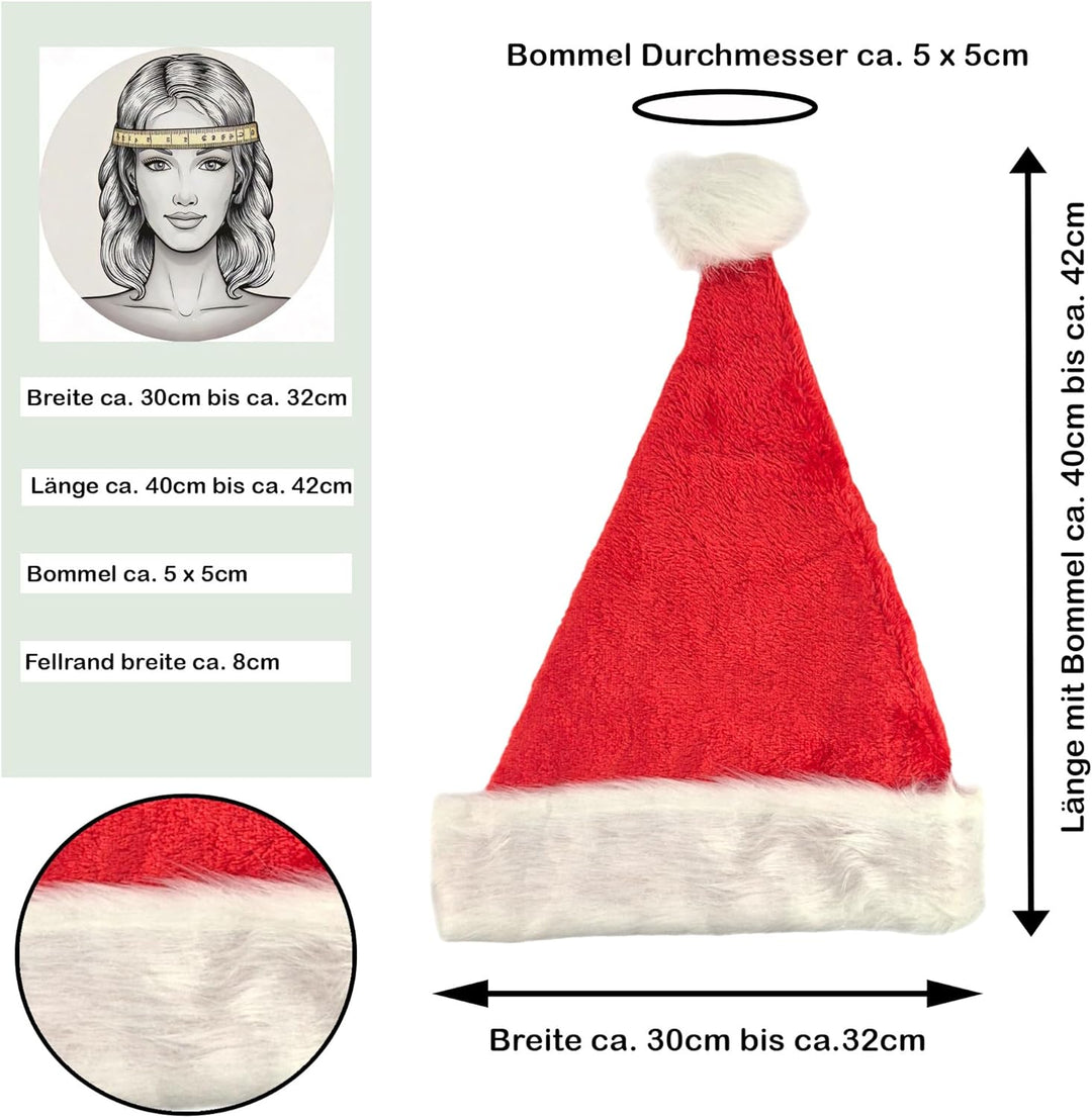 5 Stück Weihnachtsmütze Mütze Weihnachten Weich Nikolausmütze Dicker Fellrand aus Plüsch Top Qualitä