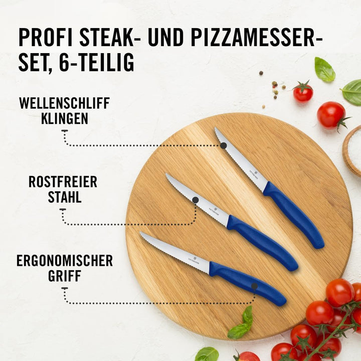 Victorinox, Swiss Classic, Profi Steakmesser-Set, 6-teilig, Extra Scharfe Klinge, Wellenschliff, 11