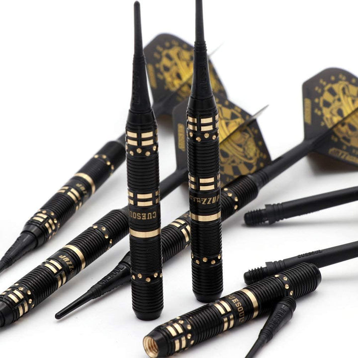 CUESOUL Jazz-METAL 19g Soft Tip Dart Set aus schwarz beschichtetem Messing mit integrierten AK5 Flig