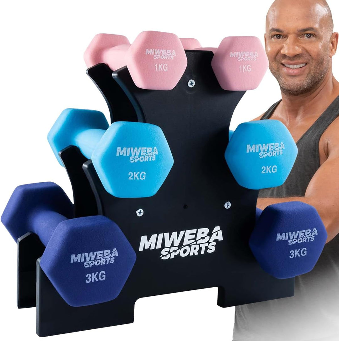 Miweba Sports Hanteln Set Neopren & Vinyl NKH120 - Kurzhantel Set 2 x 1 kg | 2 x 2 kg | 2 x 3 kg | 𝐏