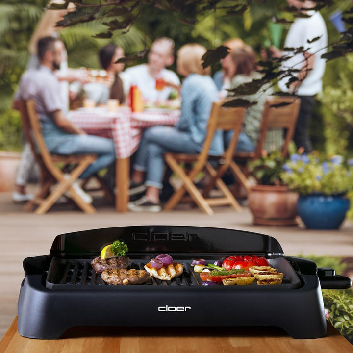 Cloer 656 Barbecue Elektrogrill, Tischgrill mit Spritzschutz, grosse Grillfläche 43 x 30,5 cm , Anti
