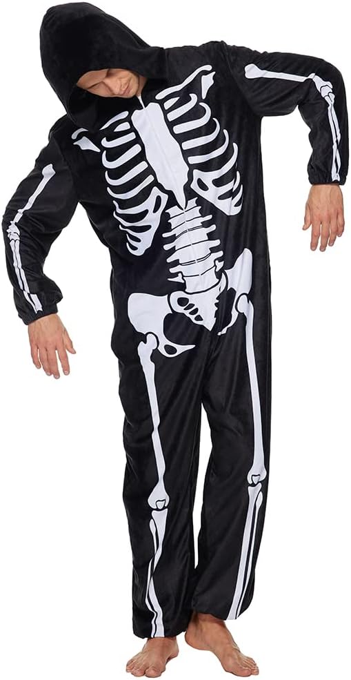 EraSpooky Totenkopf Pyjama Kostüm für Erwachsene für Halloween Party, Cosplay, Karneval, Themenparty