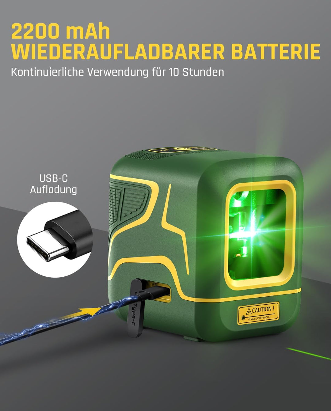 Fanttik D2 Kreuzlinienlaser Selbstnivellierend, Linienlaser Grün 30m, Wiederaufladbare Batterie, USB