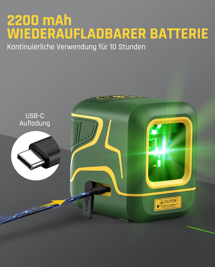 Fanttik D2 Kreuzlinienlaser Selbstnivellierend, Linienlaser Grün 30m, Wiederaufladbare Batterie, USB
