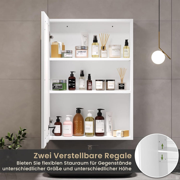 DICTAC Spiegelschrank Bad mit Led Beleuchtung 50x16x70cm Einzeltür Badezimmer spiegelschrank mit lic