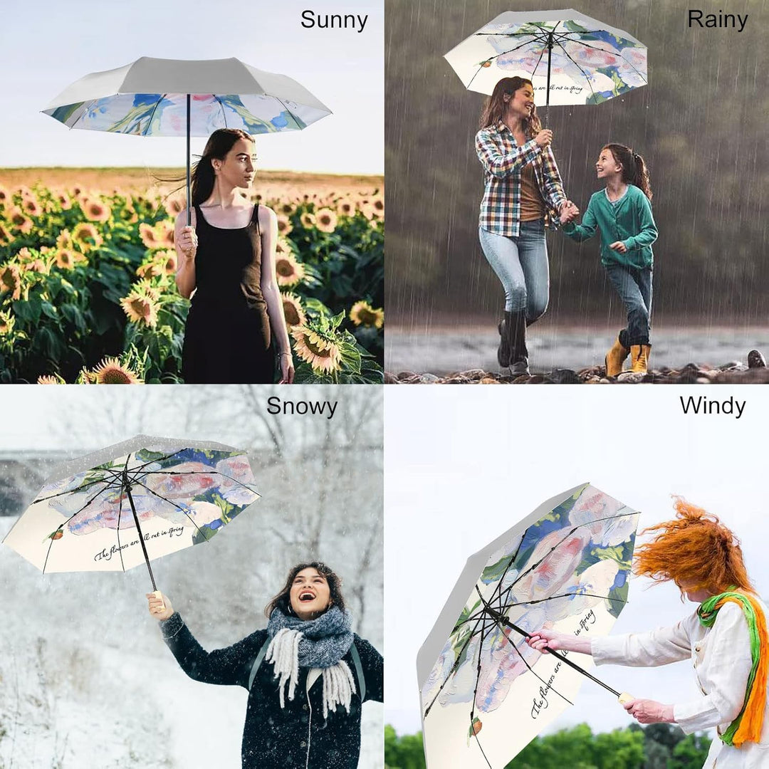 CUBY Regenschirm, Sonnenschirm Regenschirm, Freien Uv-Schutz Damen Automatik Faltschirm Winddicht Re