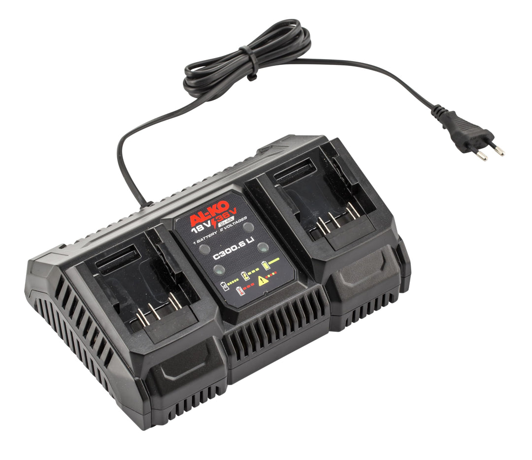 AL-KO Doppel-Ladegerät C300.6 Li, 18 V / 36 V, 2X 4 A Ladestrom, LED-Ladestandsanzeige