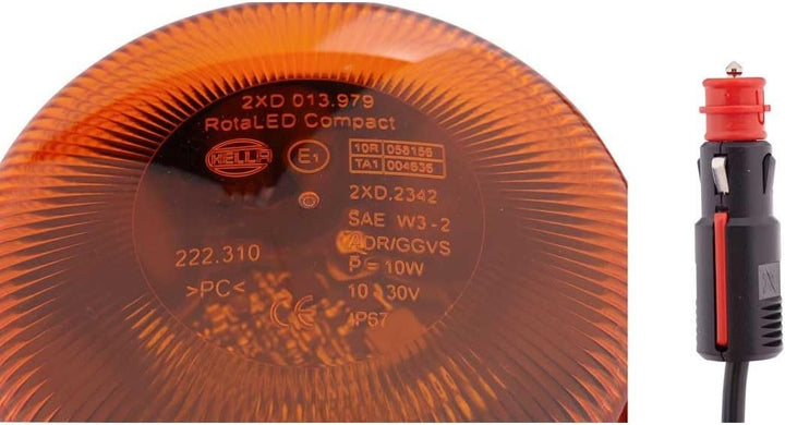 HELLA - LED-Blitz-Kennleuchte - RotaLED Compact - 12/24V - gelb - Magnetbefestigung - Kabel: 200mm -