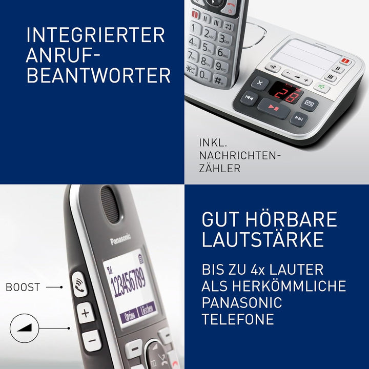 Panasonic KX-TGE520GS Senioren Schnurlostelefon mit Anrufbeantworter, Station & Hörer, Freisprechein