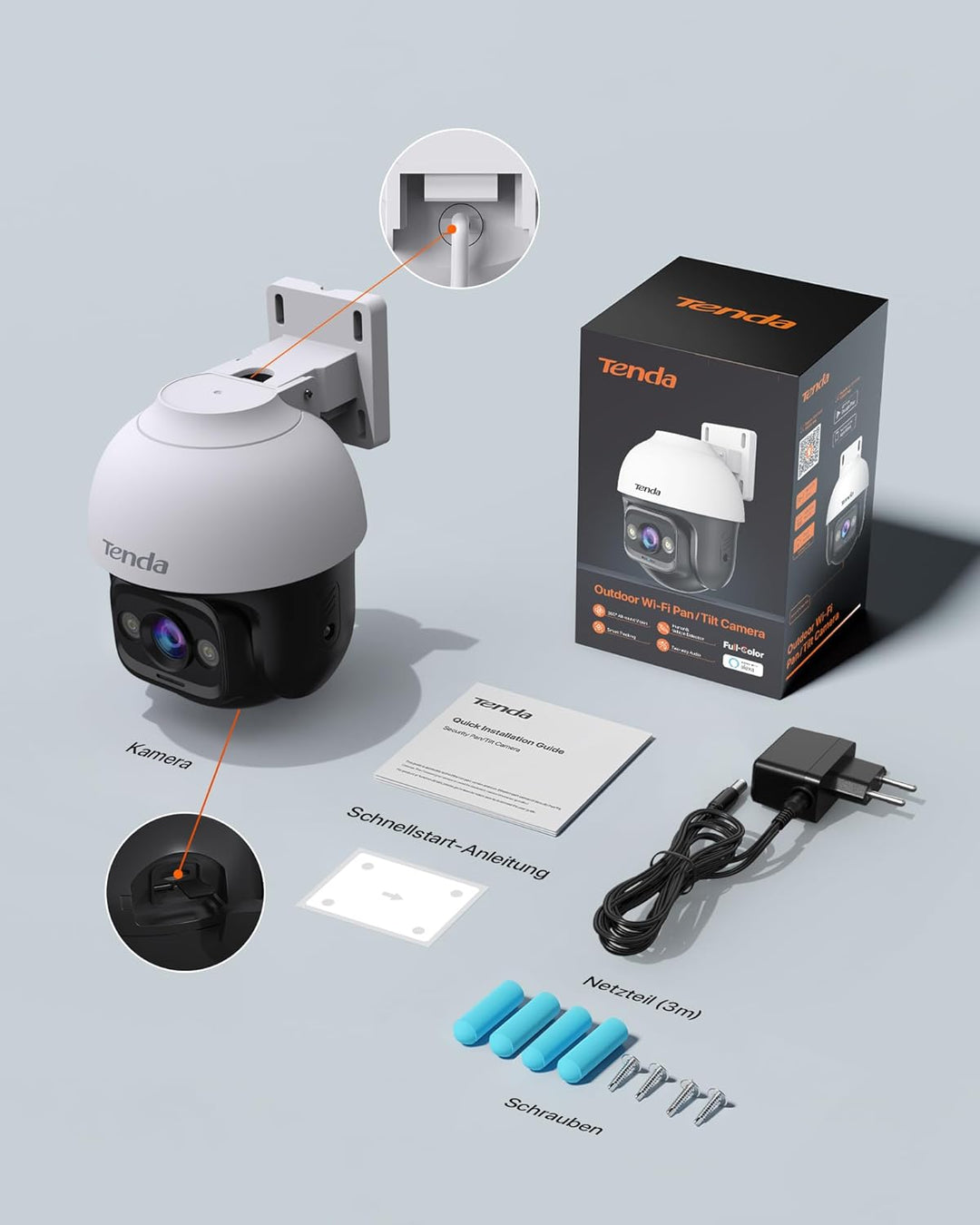 Tenda 3MP Überwachungskamera Aussen WiFi, 2K IP Kamera Outdoor mit Nachtsicht 30M in Farbe, 2-Wege A