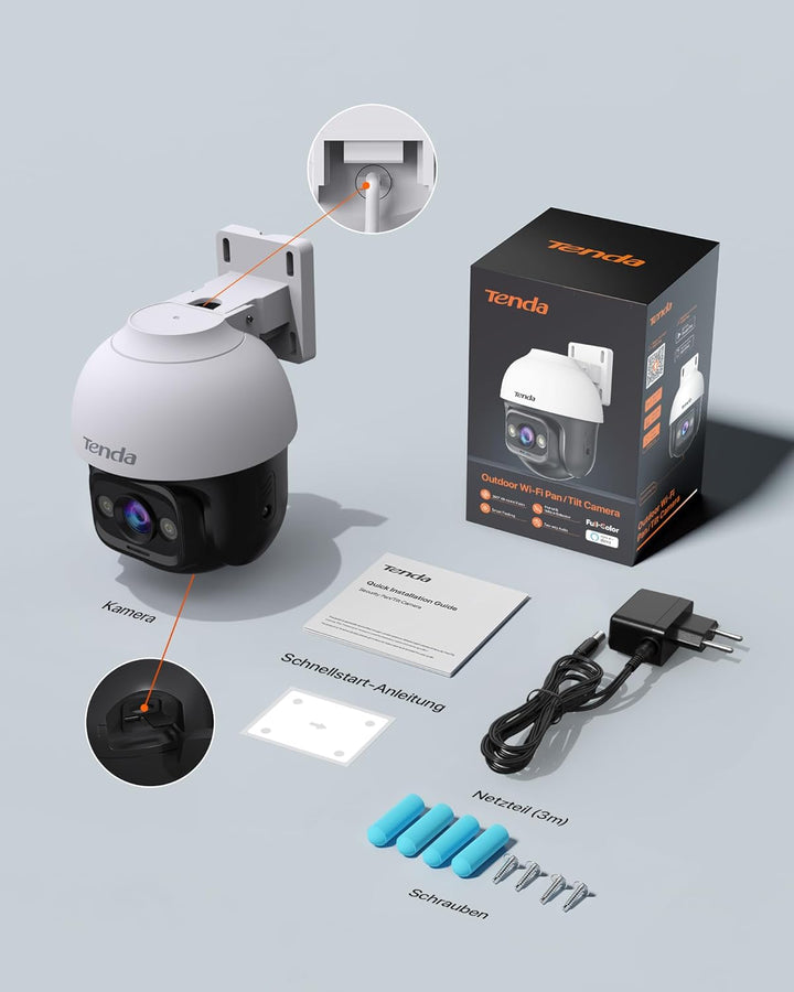 Tenda 3MP Überwachungskamera Aussen WiFi, 2K IP Kamera Outdoor mit Nachtsicht 30M in Farbe, 2-Wege A