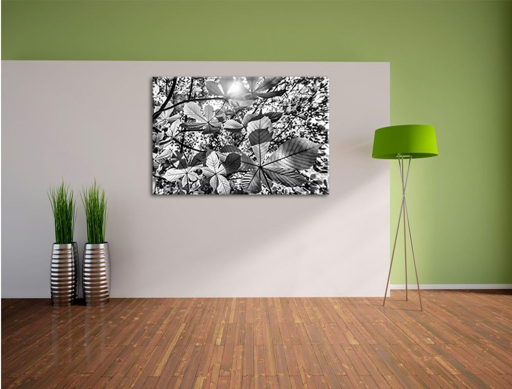 Monocrome, Grüne Blätter, Format: 100x70 auf Leinwand, XXL riesige Bilder fertig gerahmt mit Keilrah