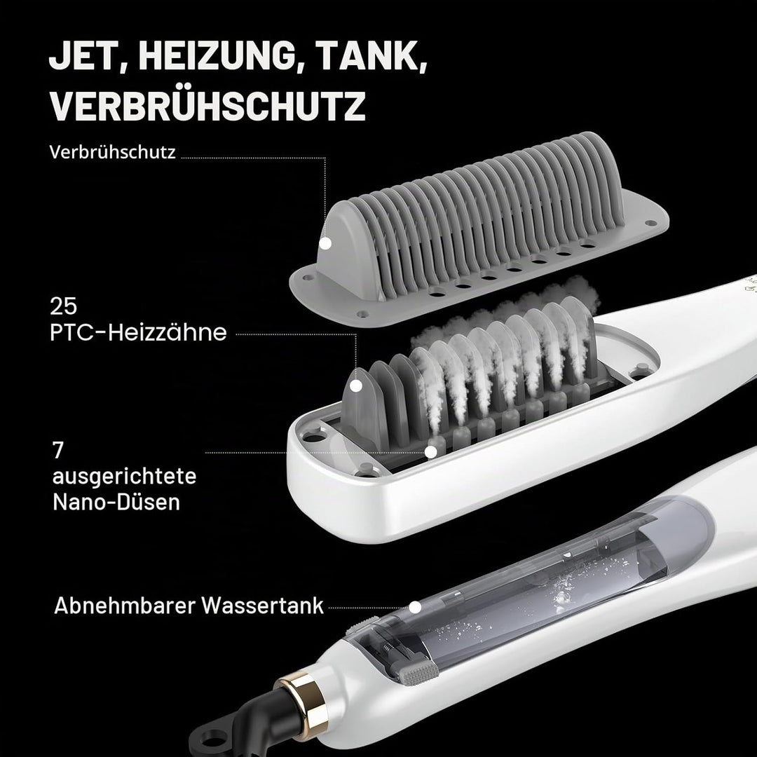 Professionelles Dampf-Glätteisen – Glättbürste mit Dampf für Haare, 4 einstellbare Temperaturen, 160