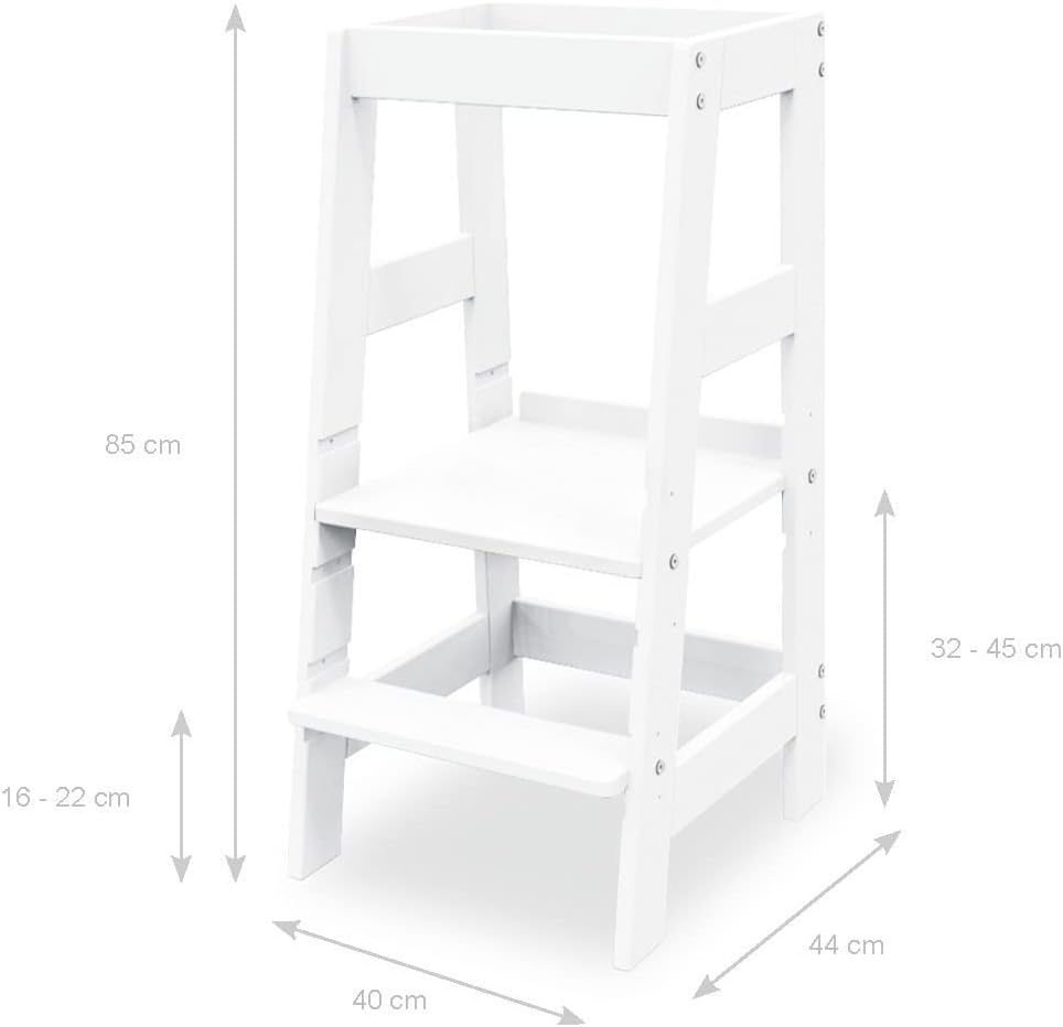 PINOLINO Fino Lernturm - Höhenverstellbarer Kinderhocker ab 1 Jahr – Kinder Tritthocker aus massiver