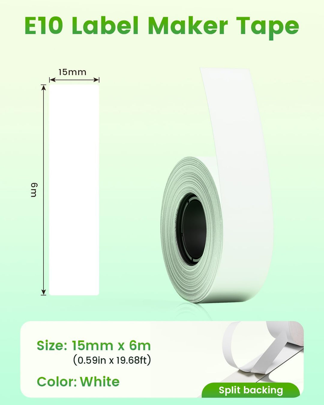 3 Rollen kompatibel mit SUPVAN E10 E11 Bluetooth Label Maker Tape, weiss, kontinuierlich 0.59in x 19