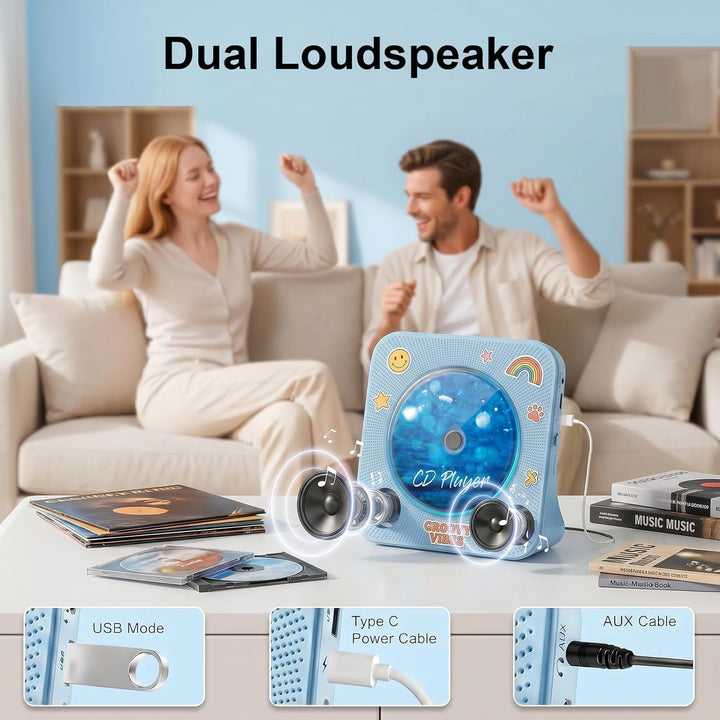 Gueray CD Player Bluetooth CD-Player mit Lautsprecher Unterstützt Fernbedienung Anzeige FM Radio mit