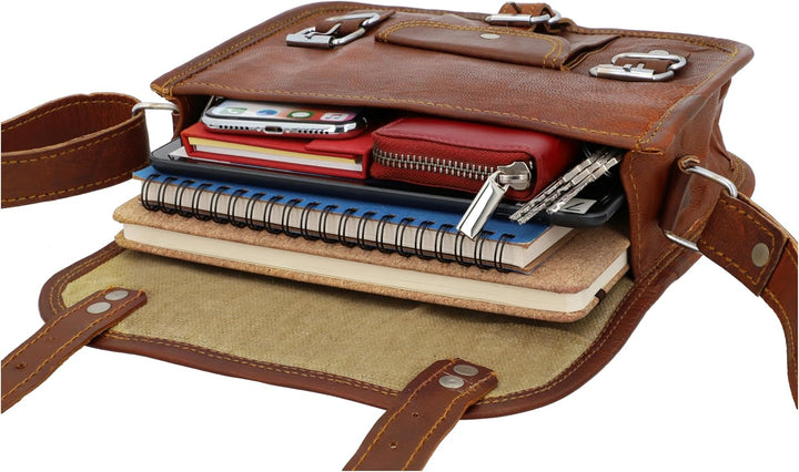 Gusti Umhängetasche Leder - "Emilia 7" Damen Herren Handtasche Ledertasche Braun