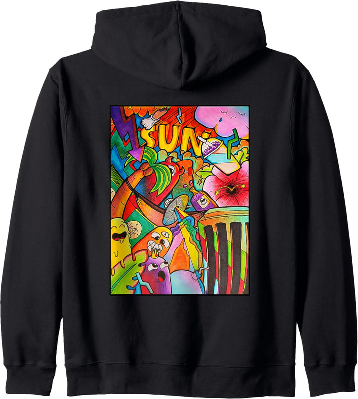 Sommer Sonne Doodle Art Kunst Comic Monster Skateboard Kapuzenjacke