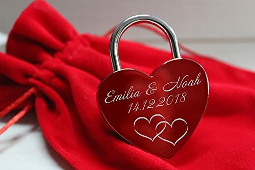 ELUNO Liebesschloss Herzschloss Schloss mit Gravur und Schlüssel I Valentinstags Geschenk für Sie Ih