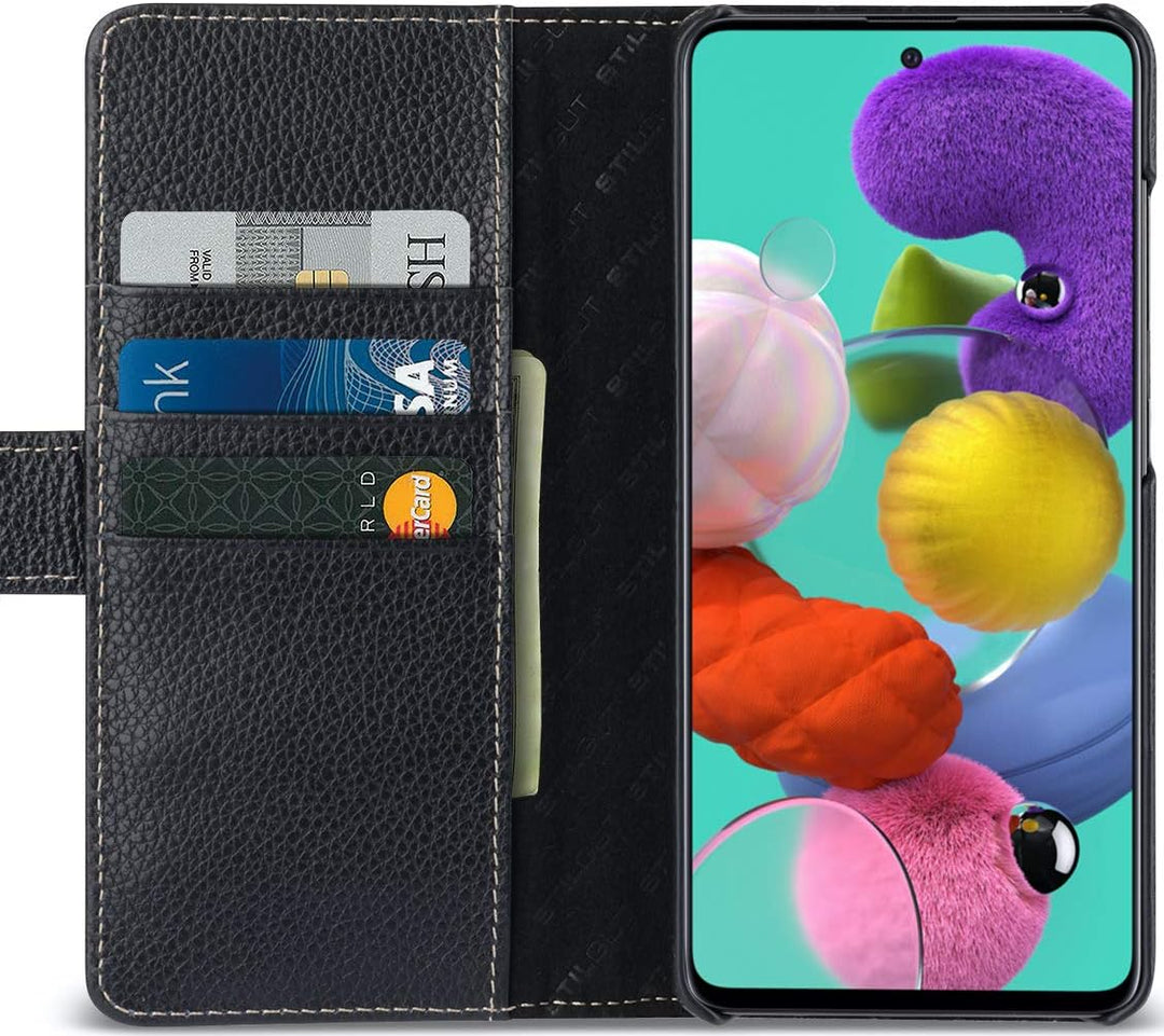 STILGUT Talis kompatibel mit Samsung Galaxy A51 Hülle mit Kartenfach aus Leder, Wallet Case, Lederhü