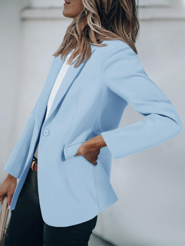 Cicy Bell Damen Langarm Casual Blazer Arbeit Büro Knopf Open Front Jacke Anzug S Sky Blue, S Sky Blu