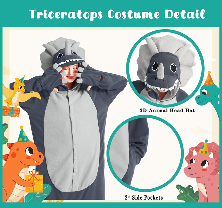 Loiahoer Unisex Erwachsene Triceratops Onesie Kostüm Pyjama Dinosaurier Drache Halloween Cosplay Kos