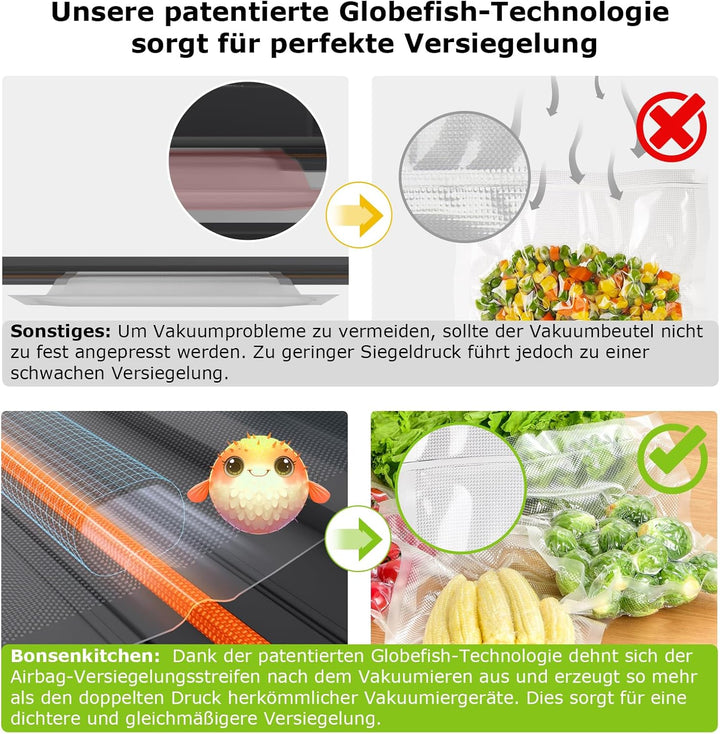 Bonsenkitchen Vakuumiergerät, Vakuumierer, Design mit Griffverriegelung, leistungsstarker geräuschar