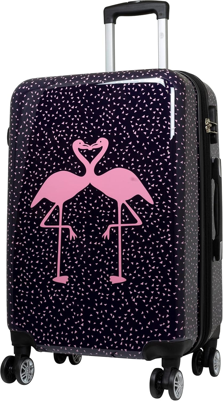 Trendyshop365 buntes Hartschalen Koffer-Set 3-teilig - Flamingo Motiv - 4 Rollen Tiermotiv Kofferset