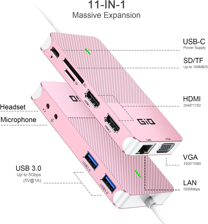 USB Dockingstation GIQ USB C Hub USB 3.0 zu Dual HDMI VGA Adapter Dreifach Display USB C Laptop Dock