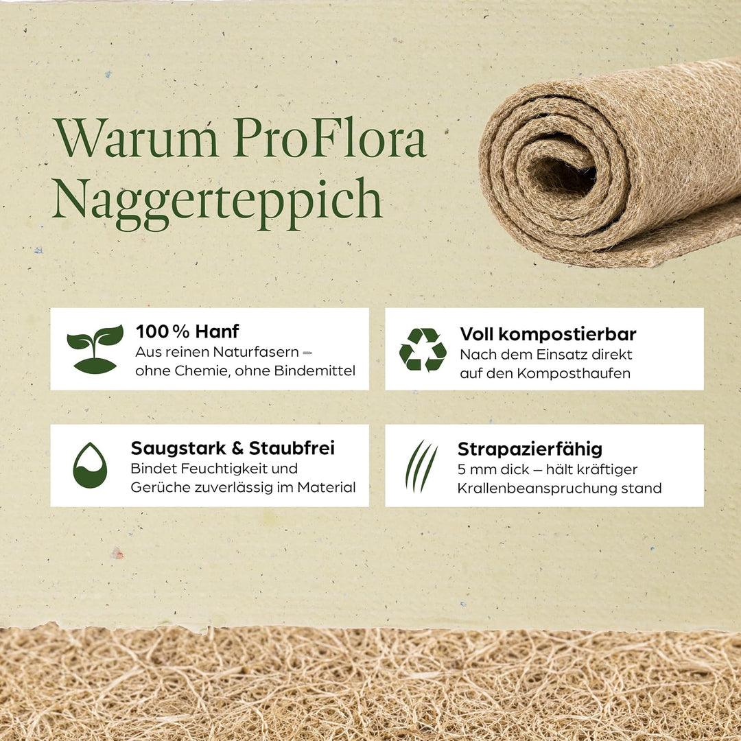 ProFlora® Nagerteppich aus 100% Hanf - Biologisch abbaubare Hanfmatten für Nager wie Kaninchen, Meer