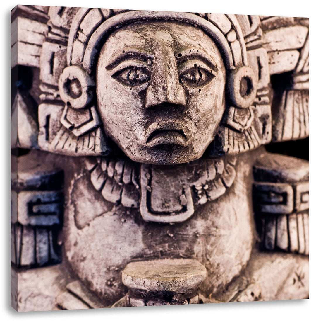 kleine Maya Skulptur, Format: 70x70 auf Leinwand, XXL riesige Bilder fertig gerahmt mit Keilrahmen,