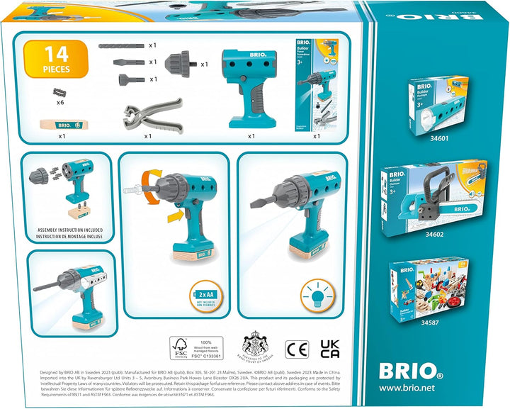 BRIO Builder - 34600 Builder Akkuschrauber - Entwicklungsförderndes Rollenspiel- & Konstruktionsspie