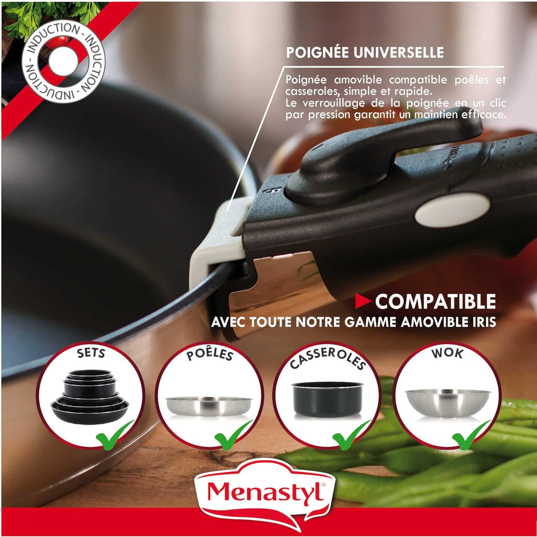 Kochgeschirr-Set - Induktion - MENASTYL - 7930018 - Edelstahl - 6-teilig - Abnehmbarer Griff - Grau