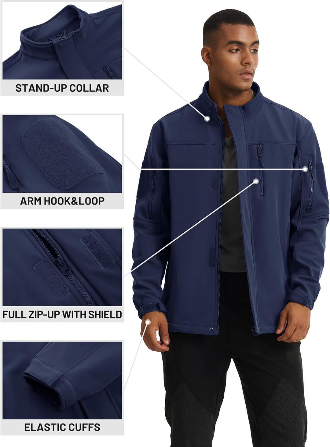 TACVASEN Herren Softshell Jacke Winddichte Warme Fleece Outdoorjacke Übergangsjacke mit Reissverschl