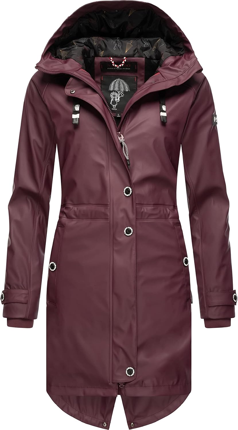 Navahoo Damen Übergangsjacke Regenmantel wasserdicht lang warm gefüttert mit Kapuze Rainy Flower XS-