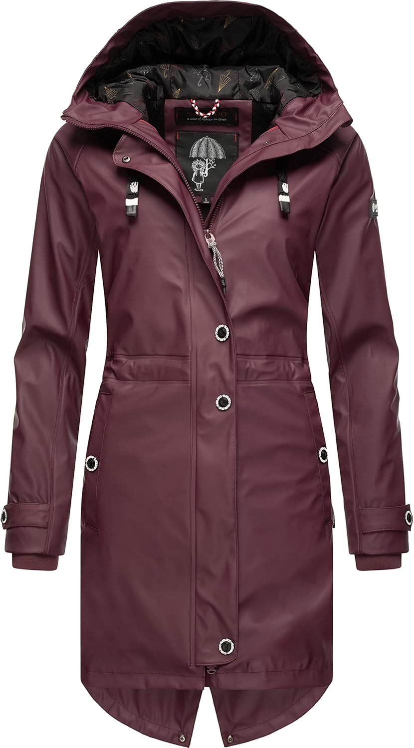 Navahoo Damen Übergangsjacke Regenmantel wasserdicht lang warm gefüttert mit Kapuze Rainy Flower XS-