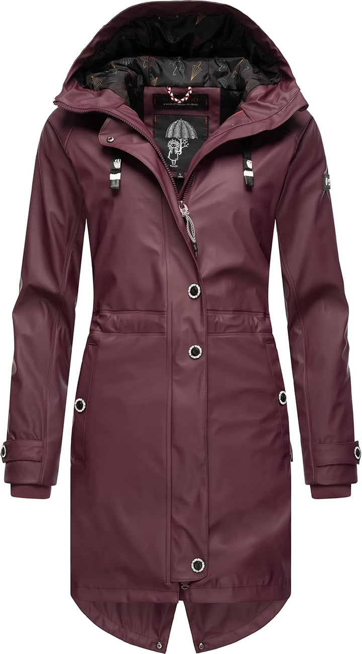 Navahoo Damen Übergangsjacke Regenmantel wasserdicht lang warm gefüttert mit Kapuze Rainy Flower XS-