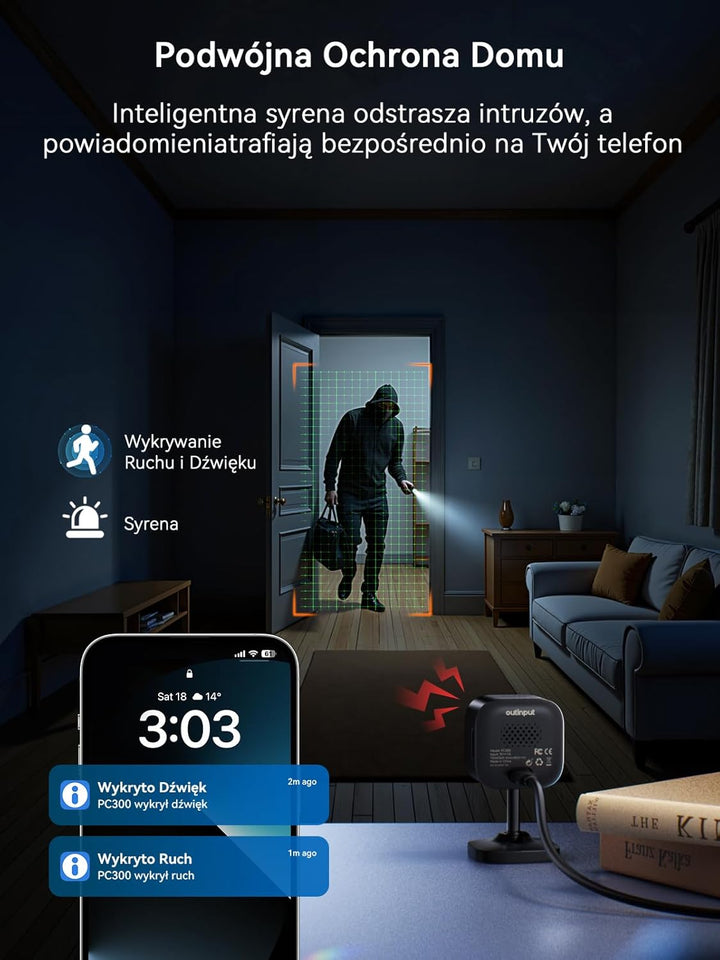 Outinput 2K Plug-in Überwachungskamera Innen, WLAN Indoor Kamera mit Nachtsicht, Hundekamera mit App