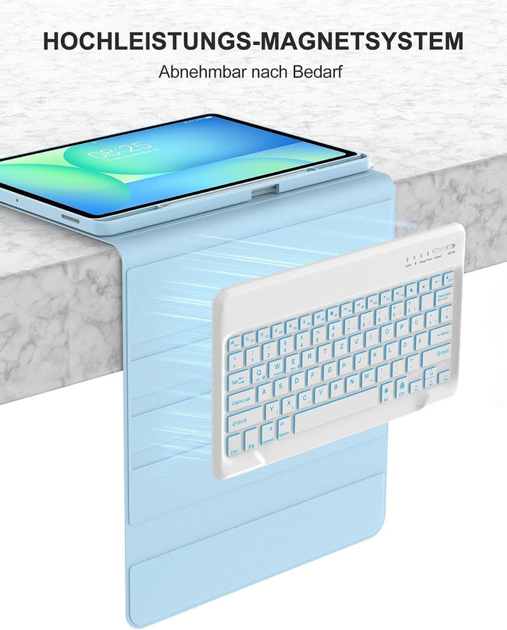 Für Tab S10 FE+ 13.1" Tastaturhülle mit Beleuchtung QWERTZ | Tastatur Hülle für Samsung Galaxy Tab S