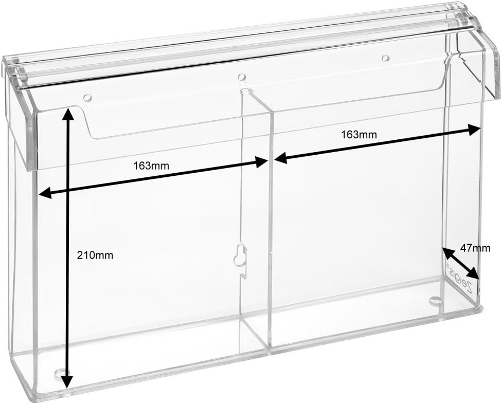 2-Fach DIN A5 Prospektbox/Prospekthalter/Flyerhalter im Hochformat, wetterfest, für Aussen, mit Deck