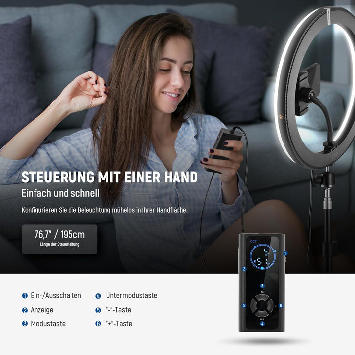 NEEWER 30,5cm(12Zoll) 24W Hochleistungs LED Ringlicht für Telefon mit 181 Zoll Halterung Bicolor 290