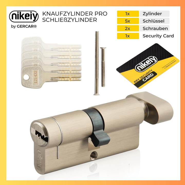 GERCAR Pro+ Knaufzylinder 35/35 mit Bohrschutz - Schliesszylinder mit Knauf - Zylinderschloss Drehkn