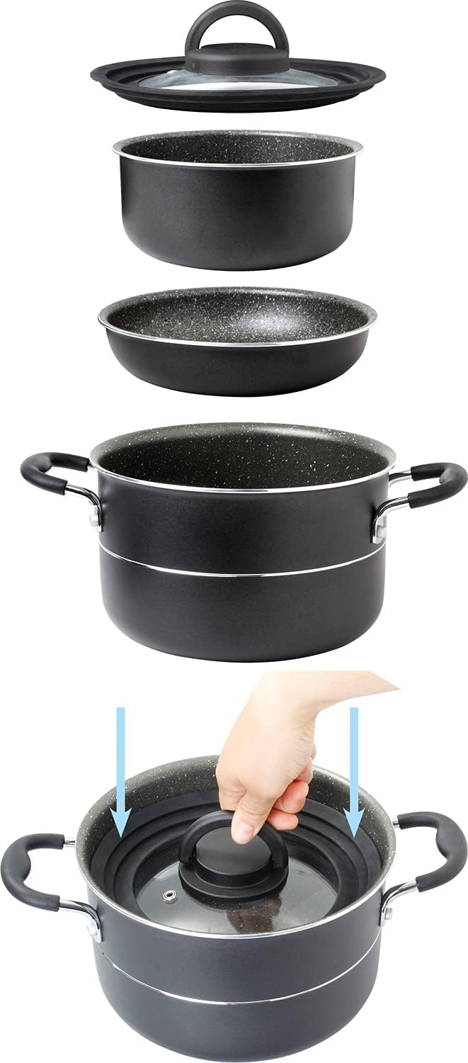 BRUNNER Unisex – Erwachsene Camping Zubehör Alu-Topfset Pirate Vacublock 9-TLG, Multicolor, Einheits