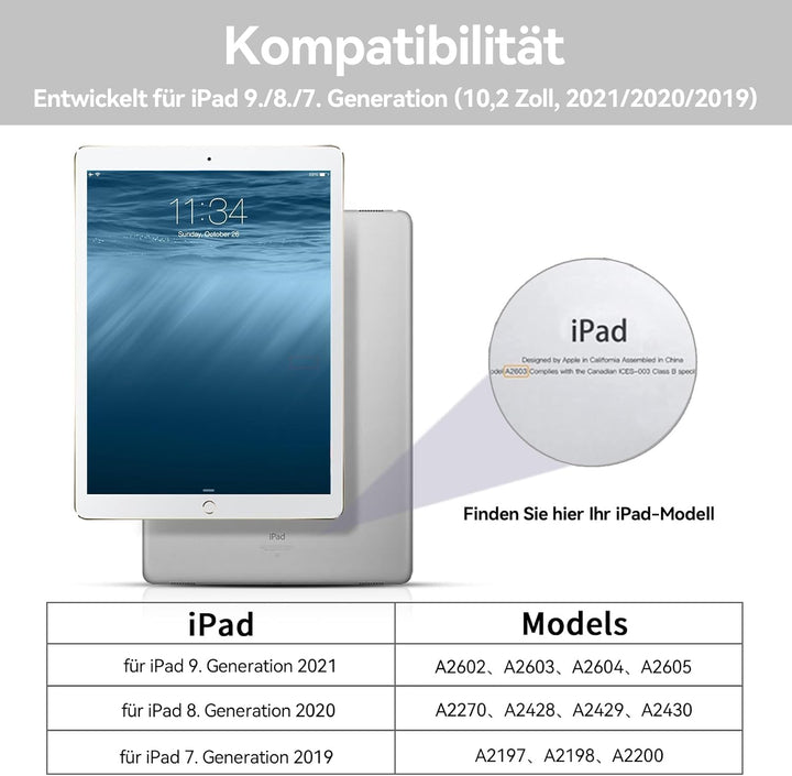 Tastatur Hülle für iPad 9. Generation / 8. Generation / 7.Generation 10,2 Zoll, Magnetisch Abnehmbar