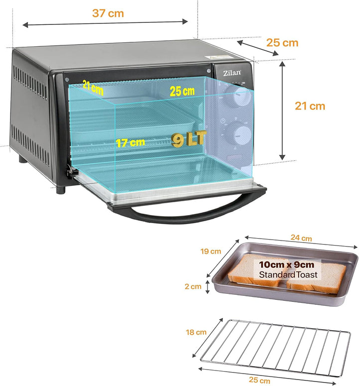 Mini Backofen 9 Liter | 60 min Timer | 800 Watt | 100°-230°C | Minibackofen | Backofen | Mini Oven |