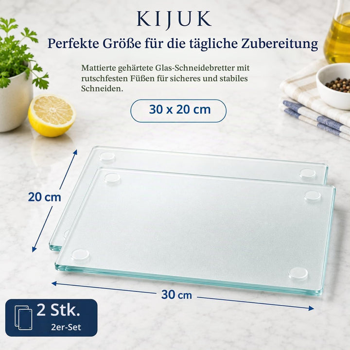 2 Stück Schneidebrett Glas, 30 x 20 cm Transparent, Spülmaschinenfest, Rutschfestes Glasschneidebret