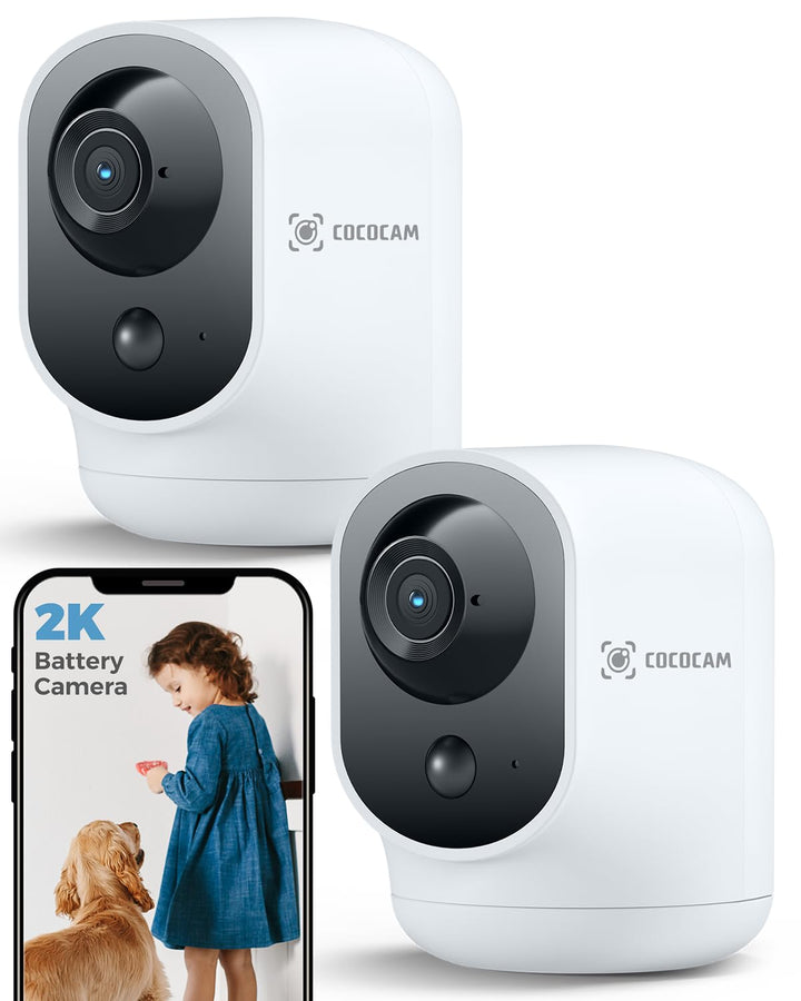 COCOCAM 2PCS 2K Überwachungskamera Innen WLAN mit 5200mAh Akku, kabelloser 355°P 90°T, Baby Monitor