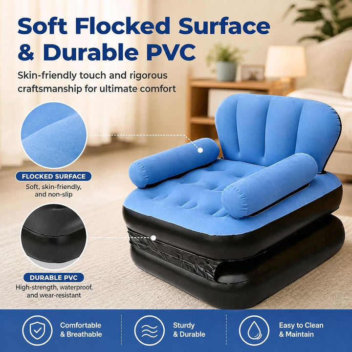 Aufblasbares Sofa Luftsofa mit Kopfteil Beflockt Aufblasbarer Sessel (Hellblau), Hellblau
